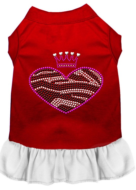 Zebra Heart Rhinestone Dress Red with White Med